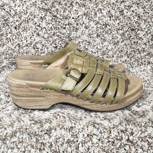 Dansko Green Woven Strappy Leather Open Toe Slide Sandal Wedge Women's Shoes 37